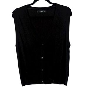 Mango Cashmere Blend Classic Black Sleeveless Button-down Large Sweater Vest
